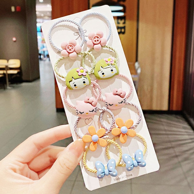 10PCS kids Cartoon Flower Small Scrunchie Lovely Rubber Bands Ponytail Holder - KiwisLove