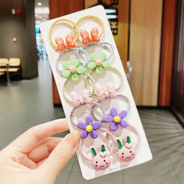 10PCS kids Cartoon Flower Small Scrunchie Lovely Rubber Bands Ponytail Holder - KiwisLove