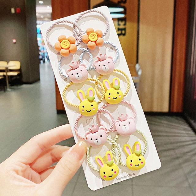 10PCS kids Cartoon Flower Small Scrunchie Lovely Rubber Bands Ponytail Holder - KiwisLove