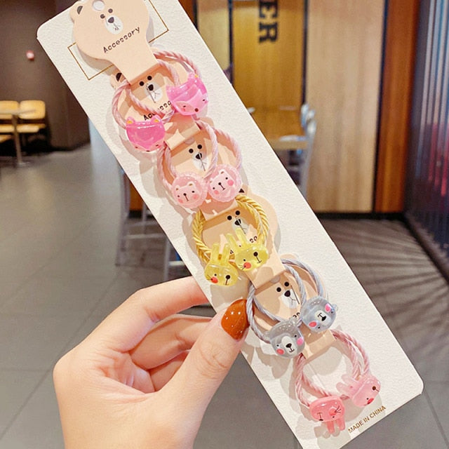 10PCS kids Cartoon Flower Small Scrunchie Lovely Rubber Bands Ponytail Holder - KiwisLove