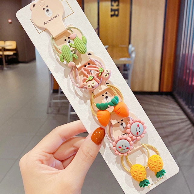 10PCS kids Cartoon Flower Small Scrunchie Lovely Rubber Bands Ponytail Holder - KiwisLove