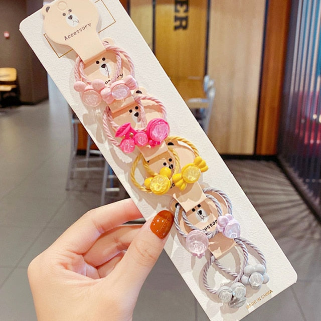 10PCS kids Cartoon Flower Small Scrunchie Lovely Rubber Bands Ponytail Holder - KiwisLove