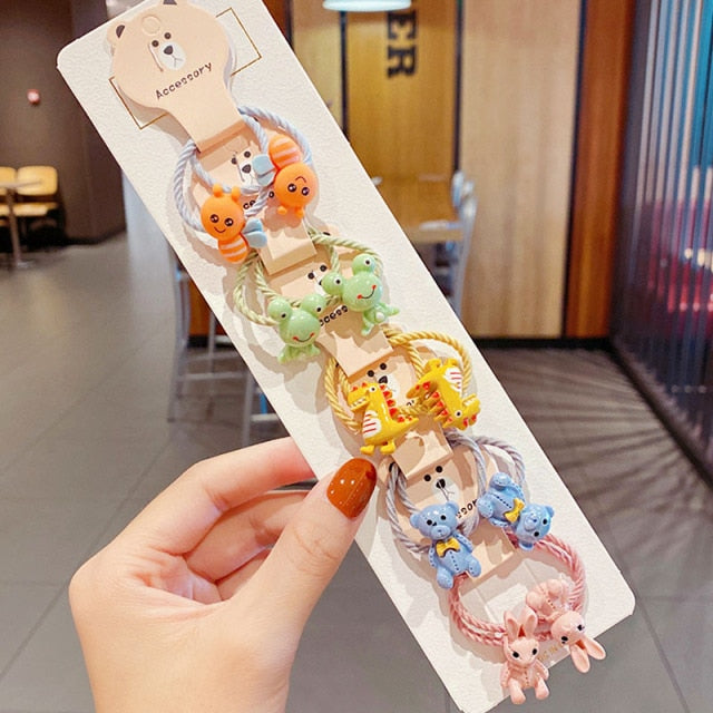 10PCS kids Cartoon Flower Small Scrunchie Lovely Rubber Bands Ponytail Holder - KiwisLove