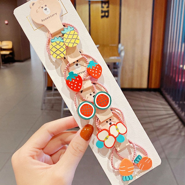 10PCS kids Cartoon Flower Small Scrunchie Lovely Rubber Bands Ponytail Holder - KiwisLove