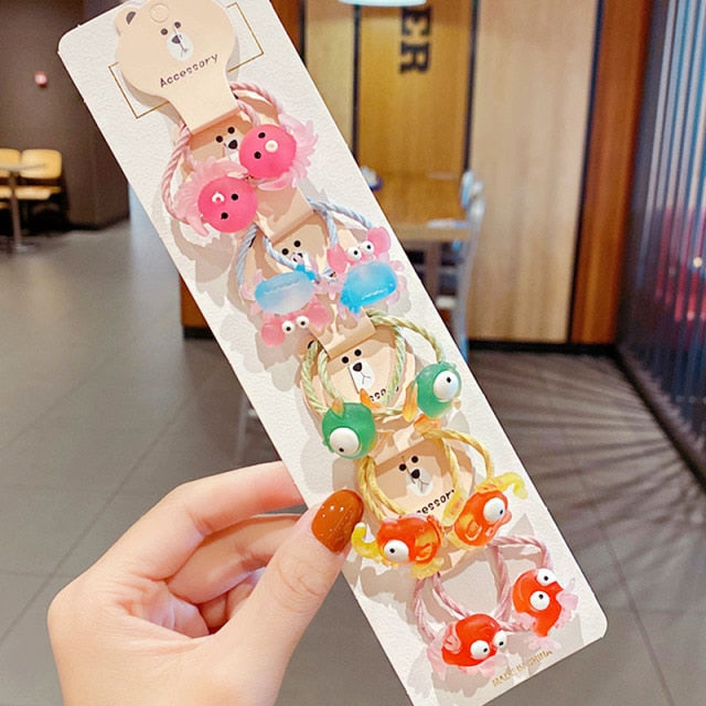 10PCS kids Cartoon Flower Small Scrunchie Lovely Rubber Bands Ponytail Holder - KiwisLove