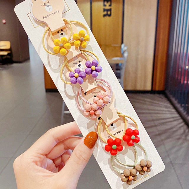 10PCS kids Cartoon Flower Small Scrunchie Lovely Rubber Bands Ponytail Holder - KiwisLove