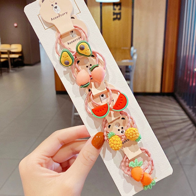 10PCS kids Cartoon Flower Small Scrunchie Lovely Rubber Bands Ponytail Holder - KiwisLove