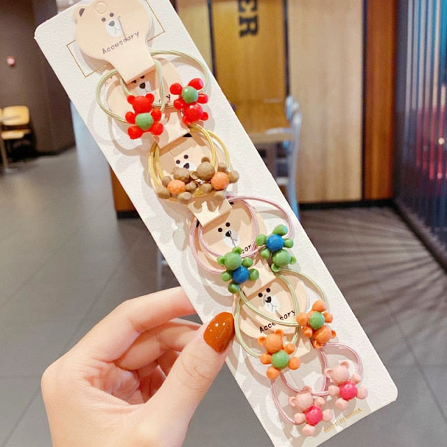 10PCS kids Cartoon Flower Small Scrunchie Lovely Rubber Bands Ponytail Holder - KiwisLove