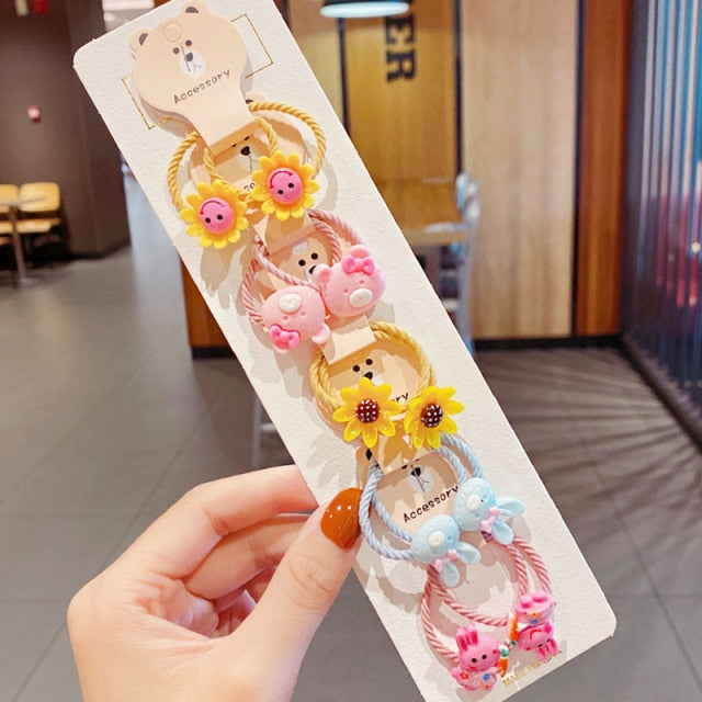 10PCS kids Cartoon Flower Small Scrunchie Lovely Rubber Bands Ponytail Holder - KiwisLove