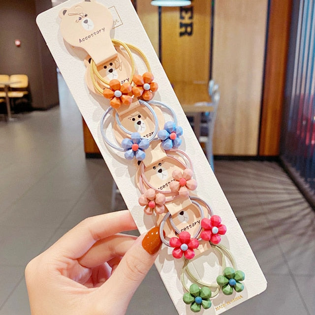 10PCS kids Cartoon Flower Small Scrunchie Lovely Rubber Bands Ponytail Holder - KiwisLove