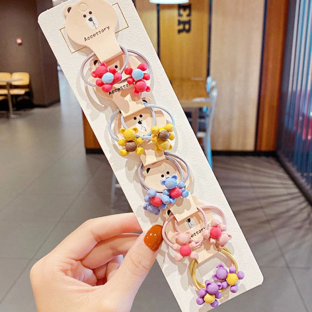 10PCS kids Cartoon Flower Small Scrunchie Lovely Rubber Bands Ponytail Holder - KiwisLove