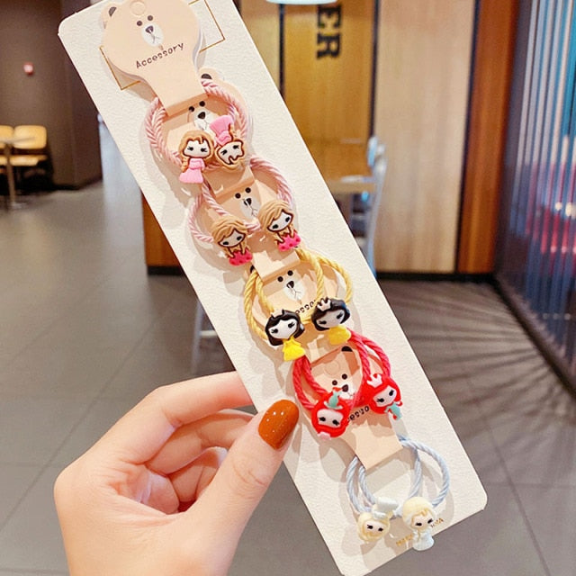 10PCS kids Cartoon Flower Small Scrunchie Lovely Rubber Bands Ponytail Holder - KiwisLove