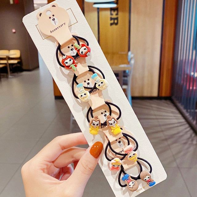 10PCS kids Cartoon Flower Small Scrunchie Lovely Rubber Bands Ponytail Holder - KiwisLove