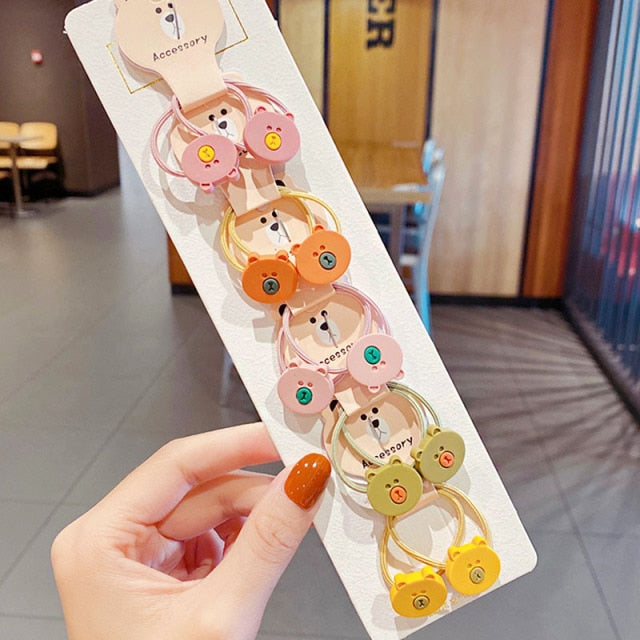 10PCS kids Cartoon Flower Small Scrunchie Lovely Rubber Bands Ponytail Holder - KiwisLove