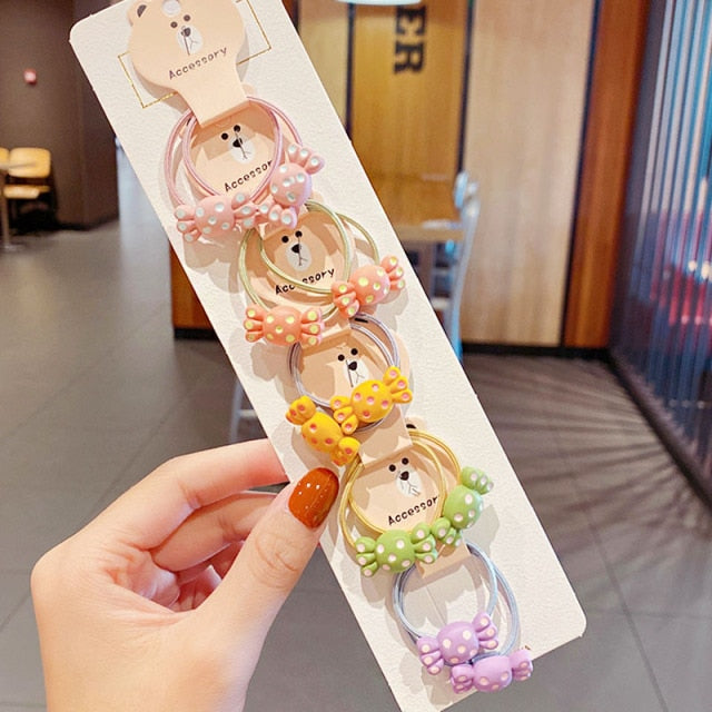 10PCS kids Cartoon Flower Small Scrunchie Lovely Rubber Bands Ponytail Holder - KiwisLove