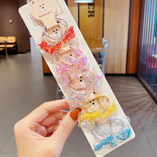 10PCS kids Cartoon Flower Small Scrunchie Lovely Rubber Bands Ponytail Holder - KiwisLove