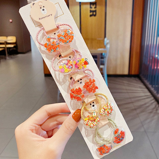 10PCS kids Cartoon Flower Small Scrunchie Lovely Rubber Bands Ponytail Holder - KiwisLove