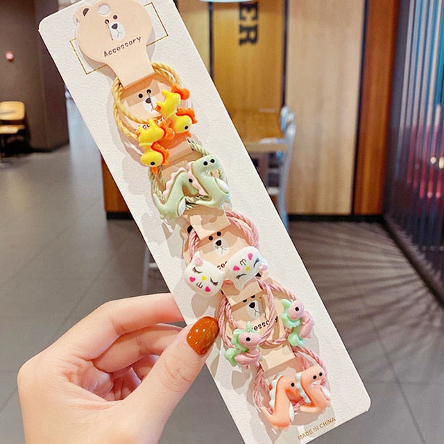 10PCS kids Cartoon Flower Small Scrunchie Lovely Rubber Bands Ponytail Holder - KiwisLove