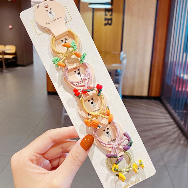 10PCS kids Cartoon Flower Small Scrunchie Lovely Rubber Bands Ponytail Holder - KiwisLove