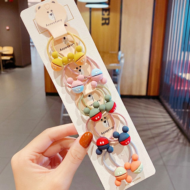 10PCS kids Cartoon Flower Small Scrunchie Lovely Rubber Bands Ponytail Holder - KiwisLove