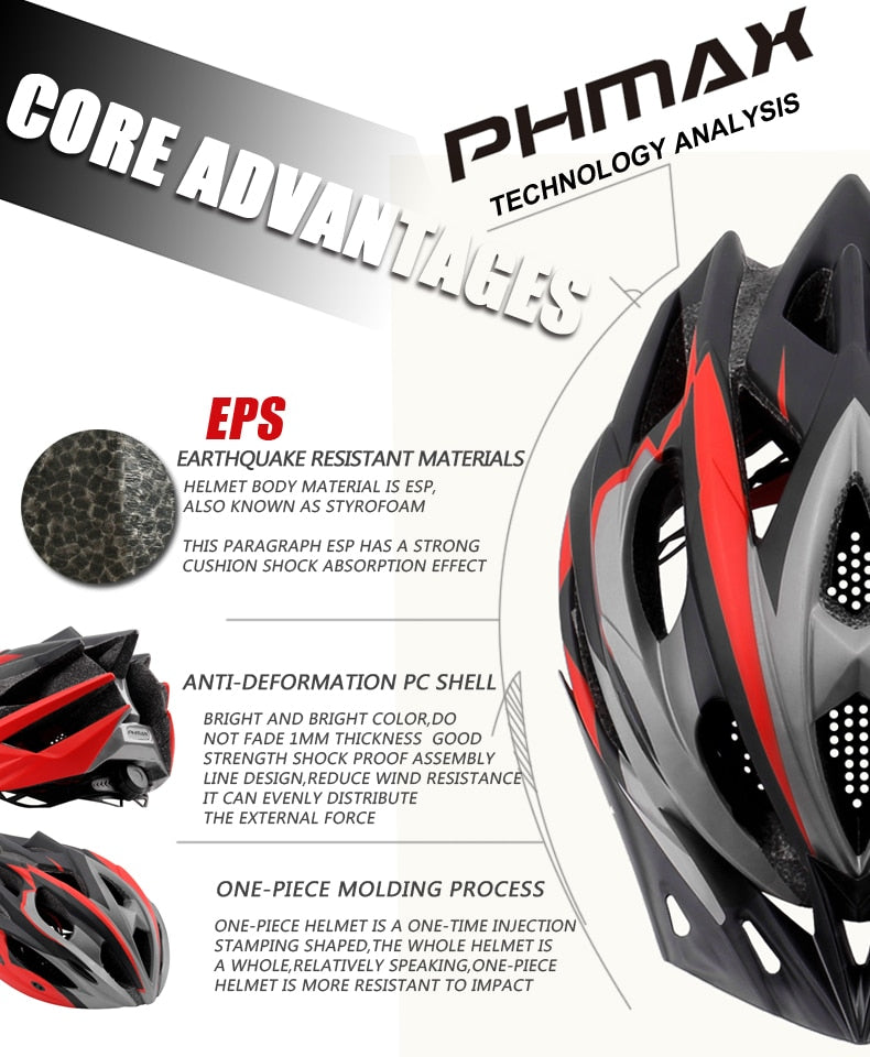 PHMAX Bicycle Helmet MTB Road Bike Cycling Helmet Ultralight EPS+PC Cover 2021 Integrally-mold Cycling Helmet Cycling Safety Cap - KiwisLove