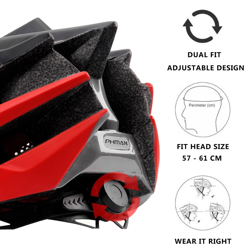 PHMAX Bicycle Helmet MTB Road Bike Cycling Helmet Ultralight EPS+PC Cover 2021 Integrally-mold Cycling Helmet Cycling Safety Cap - KiwisLove