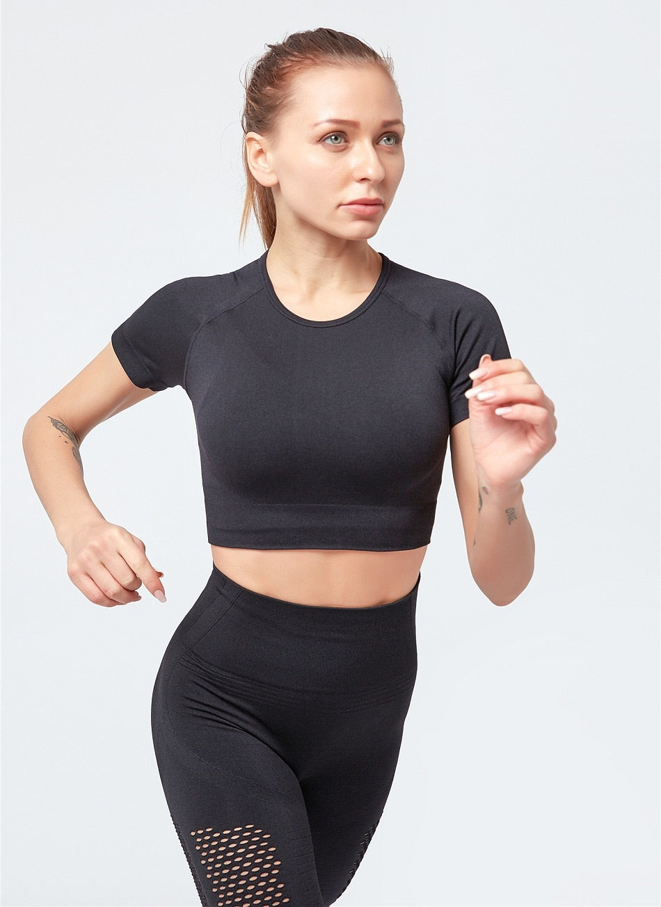 Yoga Suits Short Shirt Seamless Leggings Outfits Women Fitness Gym Wear Running Clothing - KiwisLove