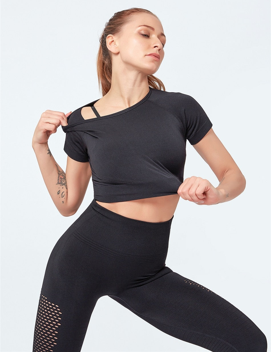 Yoga Suits Short Shirt Seamless Leggings Outfits Women Fitness Gym Wear Running Clothing - KiwisLove