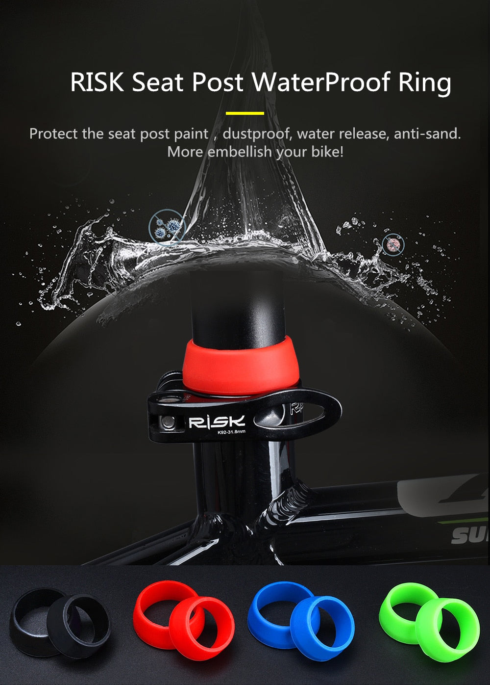 1Pc Bicycle Seat Post Rubber Ring Dust Cover Cycling Silicone Waterproof Mountain Bike Seatpost Protective - KiwisLove