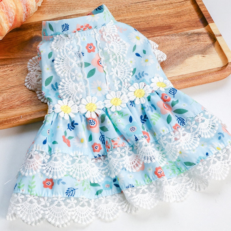 2021 Floral Lace Dog Princess Dresses for Small Dogs Summer Sweet Puppy Cat Skirt Yorkie Shih Tzu Hawaiian Dress New Pet Clothes - KiwisLove