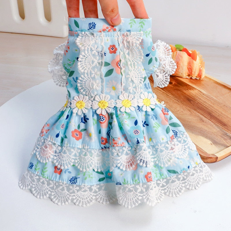 2021 Floral Lace Dog Princess Dresses for Small Dogs Summer Sweet Puppy Cat Skirt Yorkie Shih Tzu Hawaiian Dress New Pet Clothes - KiwisLove