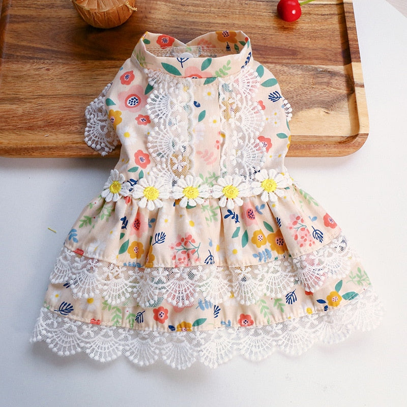 2021 Floral Lace Dog Princess Dresses for Small Dogs Summer Sweet Puppy Cat Skirt Yorkie Shih Tzu Hawaiian Dress New Pet Clothes - KiwisLove