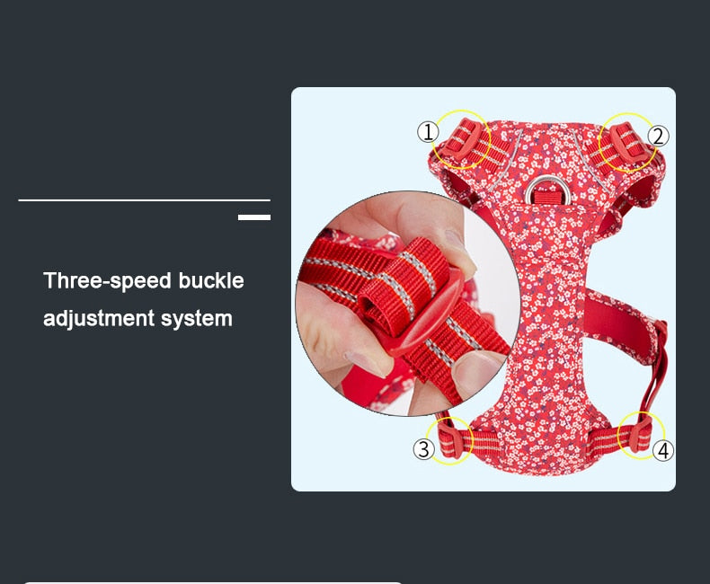 Truelove Dog Harness Floral No Pull Cotton Fabric Breathable and Reflective Soft Cats Dogs Small Medium Walking Running TLH5655 - KiwisLove