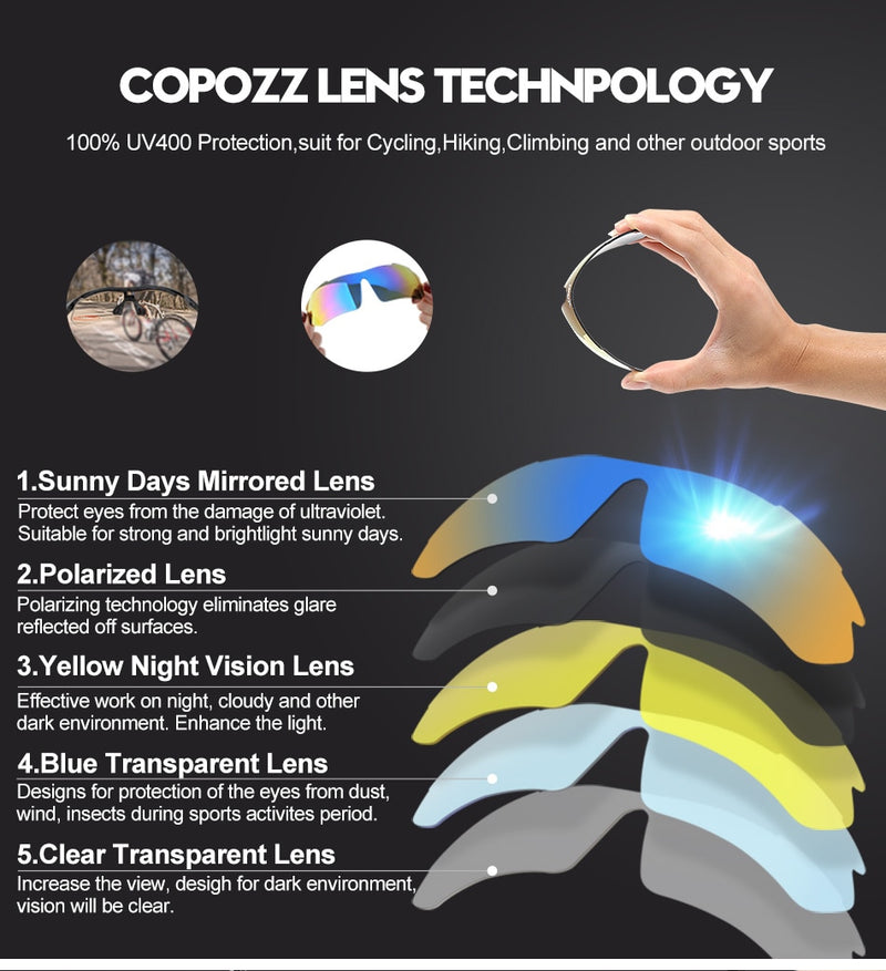 Copozz Polarized Cycling  5 Lens Glasses MTB Mountain Goggles  Bicycle - KiwisLove