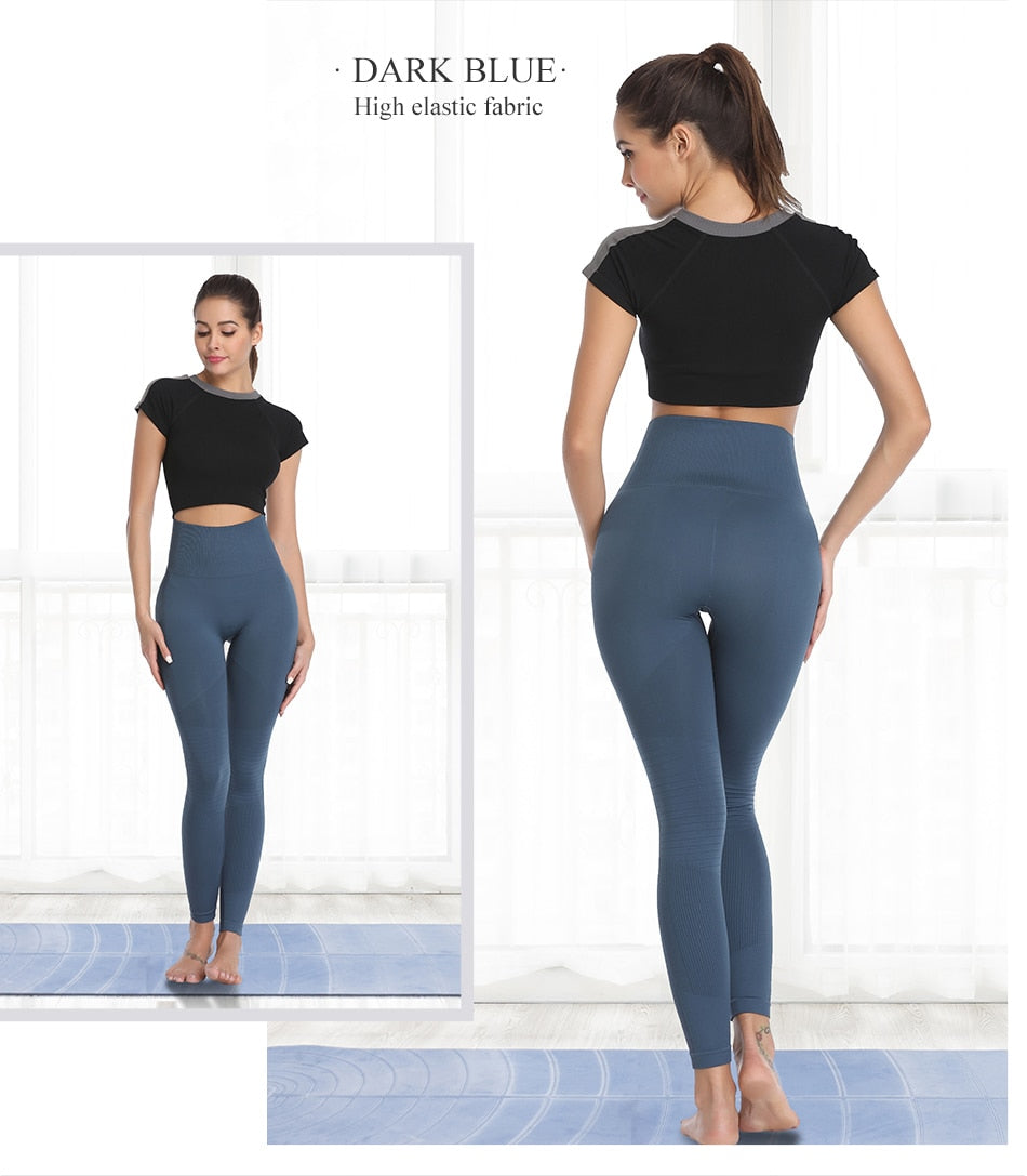 Women Yoga Pants High Waist Elastic Tummy Fitness Sport Leggings - KiwisLove