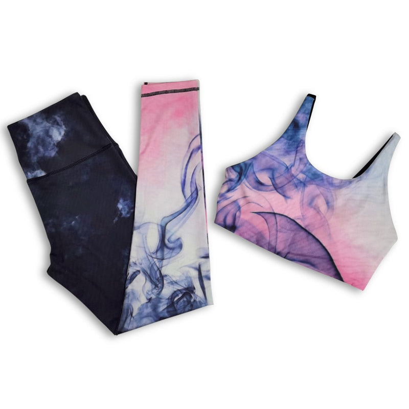 Smoke Print Yoga Sets Woman Sportwear Fitness Workout Suits Gym Clothes Women Jumpsuit Sports Bra Leggings Running Outfit,ZF169 - KiwisLove