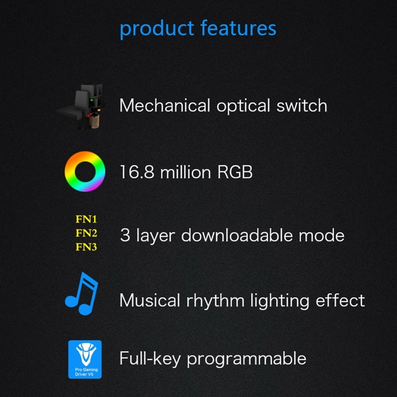 Mechanical Keyboard USB Wired LED Backlit Axis Gaming Mechanical Keyboard Gateron Optical Switches For Desktop - KiwisLove
