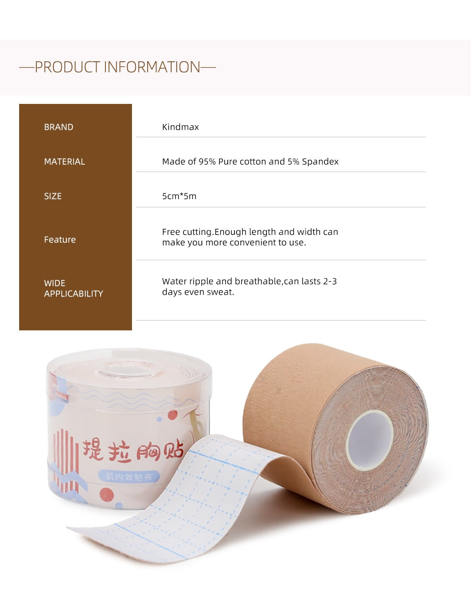 Kindmax Boob Tape Rolls Breast Lift Adhensive Tape Lift Up Invisible Bra Tape, Push up Sexy Backless Tapes kinesio Women Lady 5M - KiwisLove