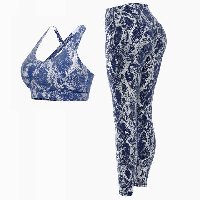 Women Yoga Set Cross Top Bra High Waist Leggings Gym Running Outfit Fitness Tracksuit - KiwisLove