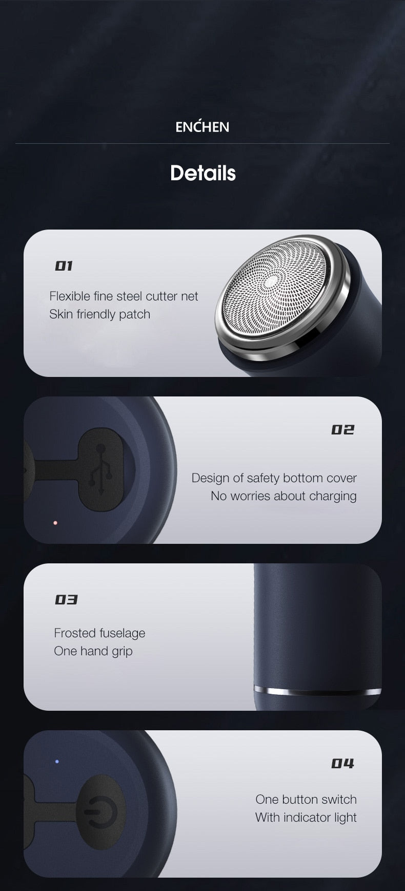 ENCHEN Mini Electric Face Shaver Men Rechargeable Shaving Beard - KiwisLove