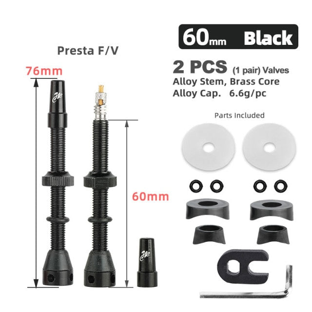 2PCS Deemount Bicycle Tubeless Carbon Rim Presta Valves 44/60mm F/V Nipple Brass Core CNC Machined Anodized W/Tool - KiwisLove