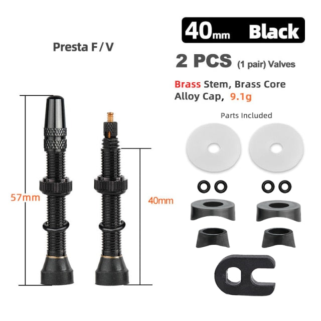 Deemount  2PCS Bicycle Tubeless Tire Presta Valve Brass Core Brass Stem W/ Alloy & Tool - KiwisLove