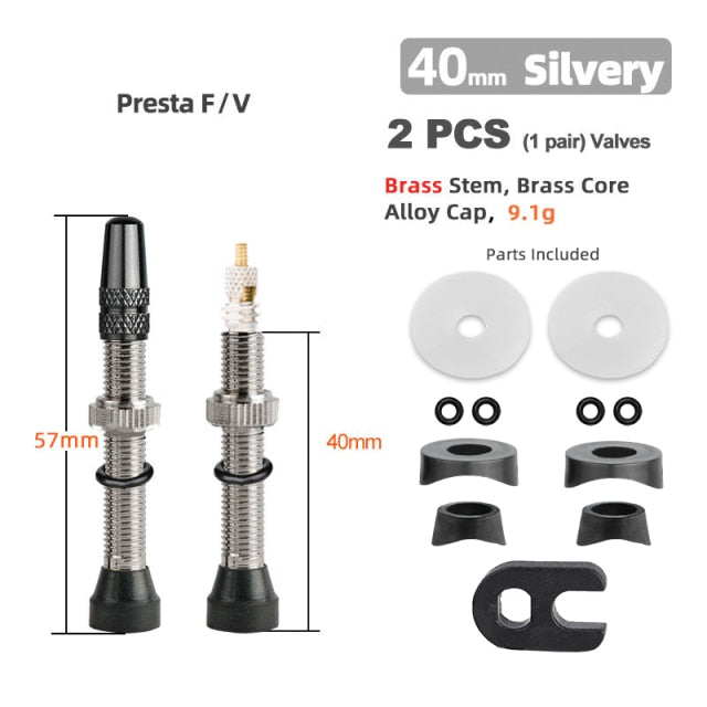 Deemount  2PCS Bicycle Tubeless Tire Presta Valve Brass Core Brass Stem W/ Alloy & Tool - KiwisLove