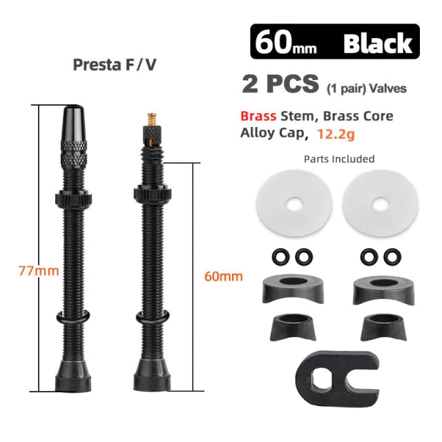 Deemount  2PCS Bicycle Tubeless Tire Presta Valve Brass Core Brass Stem W/ Alloy & Tool - KiwisLove