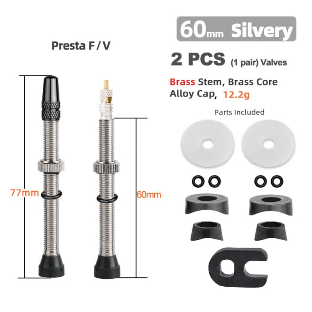 Deemount  2PCS Bicycle Tubeless Tire Presta Valve Brass Core Brass Stem W/ Alloy & Tool - KiwisLove