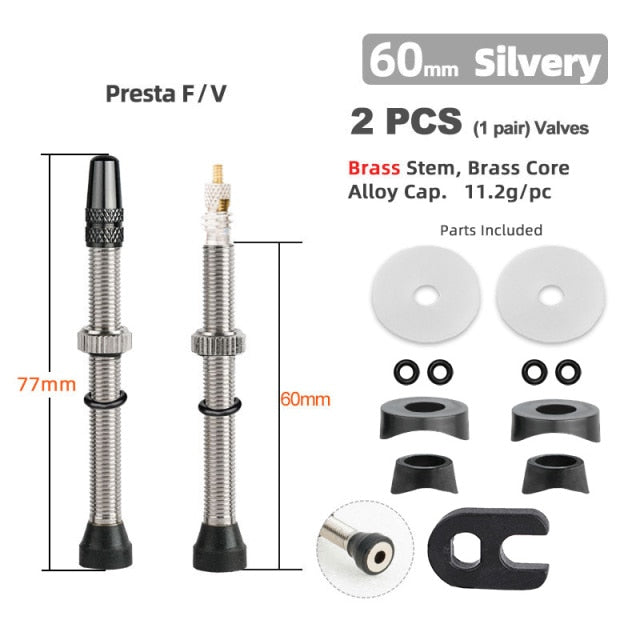 Deemount  2PCS Bicycle Tubeless Tire Presta Valve Brass Core Brass Stem W/ Alloy & Tool - KiwisLove