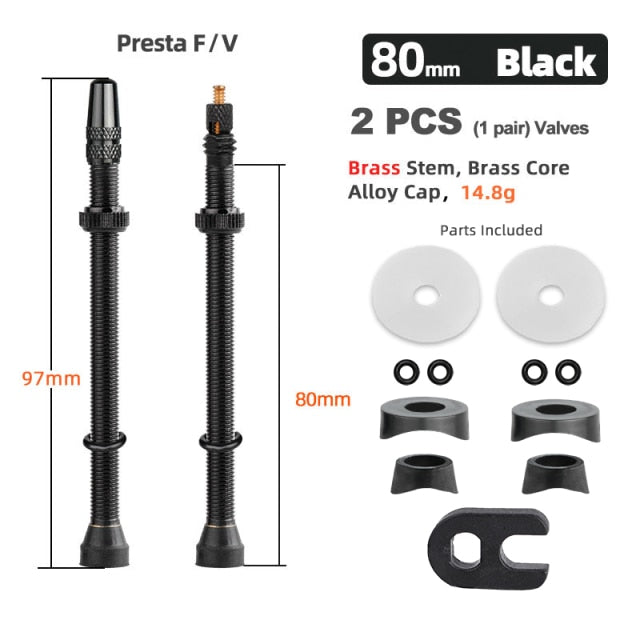 Deemount  2PCS Bicycle Tubeless Tire Presta Valve Brass Core Brass Stem W/ Alloy & Tool - KiwisLove