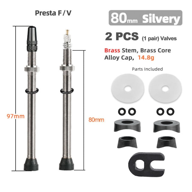 Deemount  2PCS Bicycle Tubeless Tire Presta Valve Brass Core Brass Stem W/ Alloy & Tool - KiwisLove