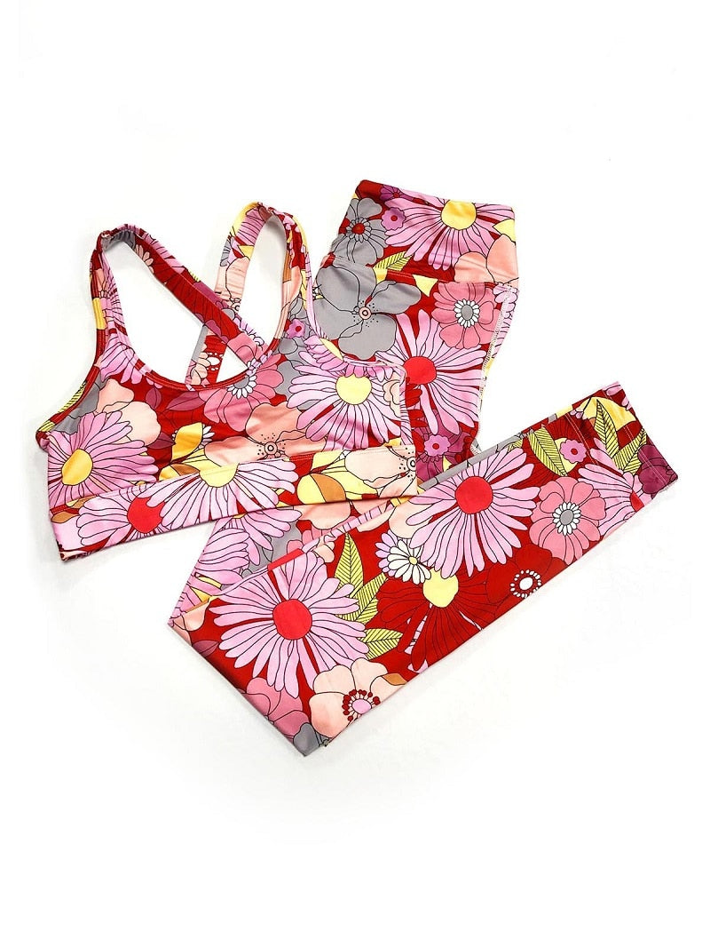 Women's Gym Yoga  Suits Outdoor Sports Fitness Bra and High Waist Leggings - KiwisLove