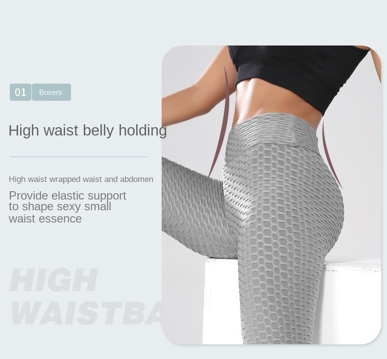 Women Bumps Style Yoga Pants Put Hip Fold Elastic High Waist Leggings Breathable - KiwisLove